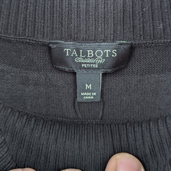 Talbots Petites Black Embellished Mock Neck Sweater PM Beaded Knit Modest Goth - Picture 5 of 7